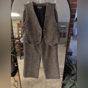 Brown and Black Tweed Vest and Pants Set with sparkles.